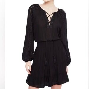 Parker Anaelle Bishop Sleeve Long Sleeve Lace Up Front silk Blend Black XXS